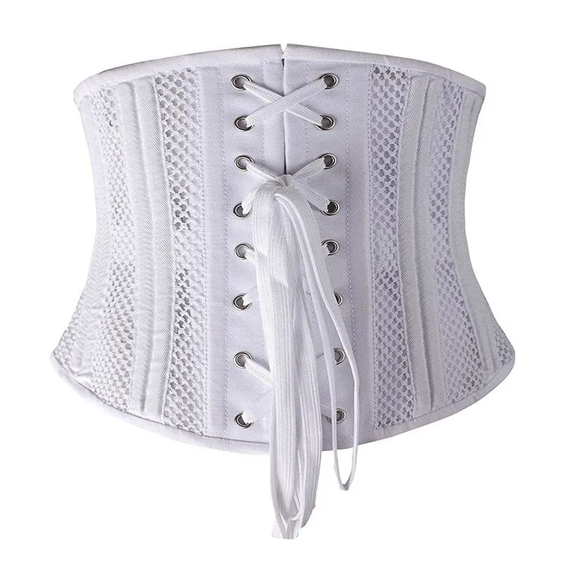 26 Steel Boned Waist Training Cincher Breathable Mesh Corset Short Torso Shapewear