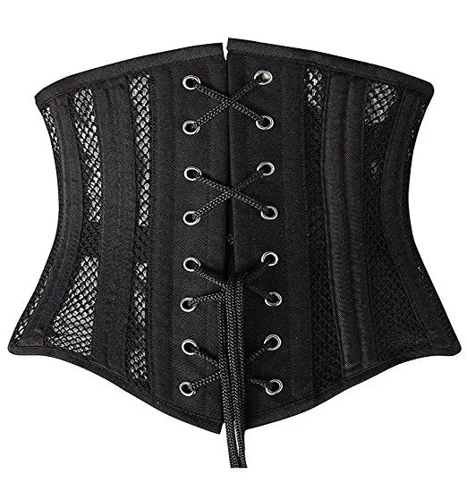 26 Steel Boned Waist Training Cincher Breathable Mesh Corset Short Torso Shapewear