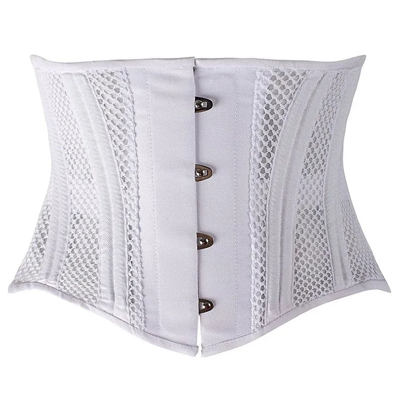 26 Steel Boned Waist Training Cincher Breathable Mesh Corset Short Torso Shapewear