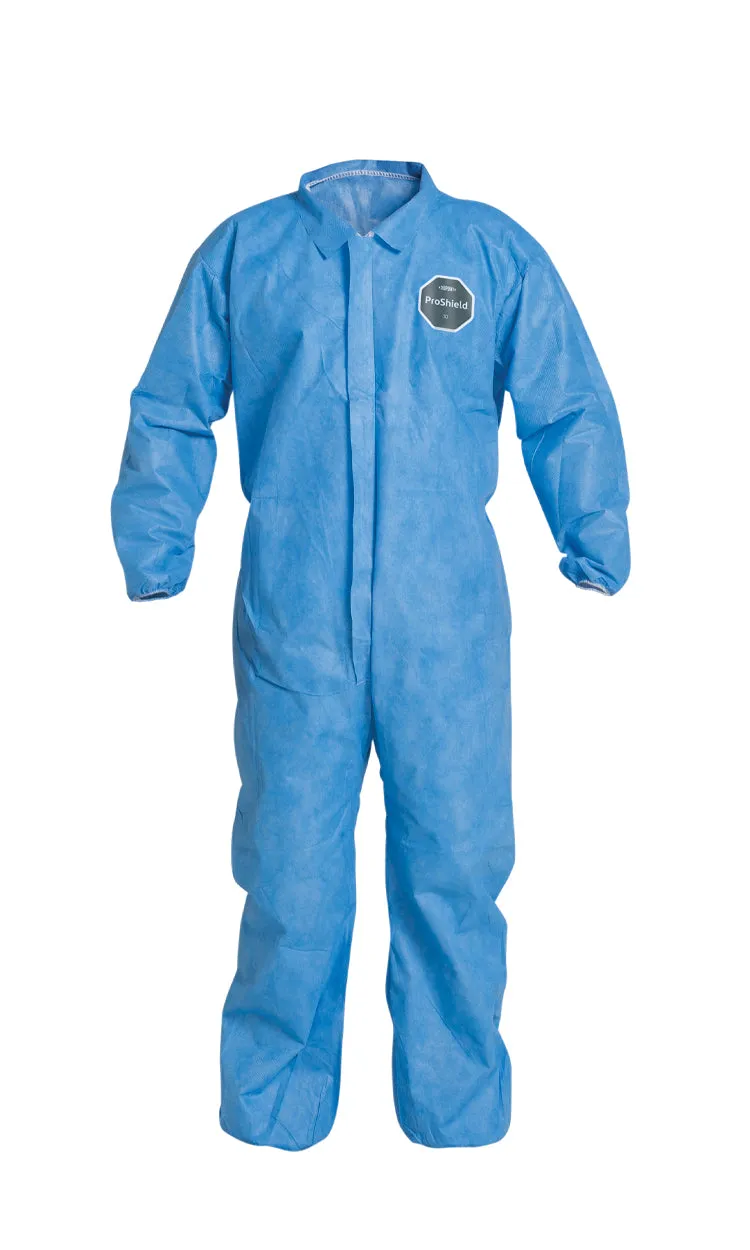 Coveralls - DuPont ProShield® 10 Collar, Elastic Wrists & Ankles, Elastic Waist, Serged Seams, Blue (Case of 25) PB125S