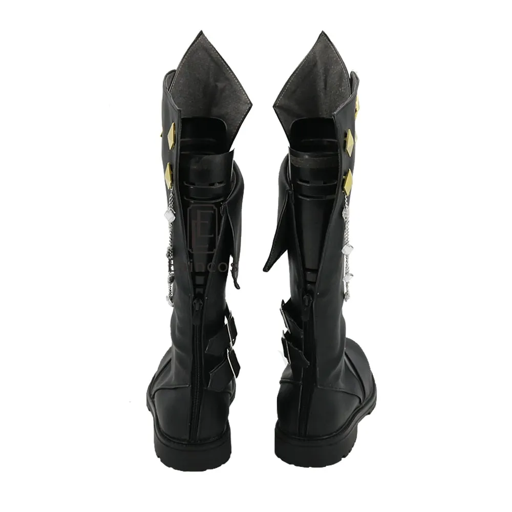 Genshing and Impacts Tartagliaia Cosplay Halloween Party Shoes Black Fancy Boots Custom-made