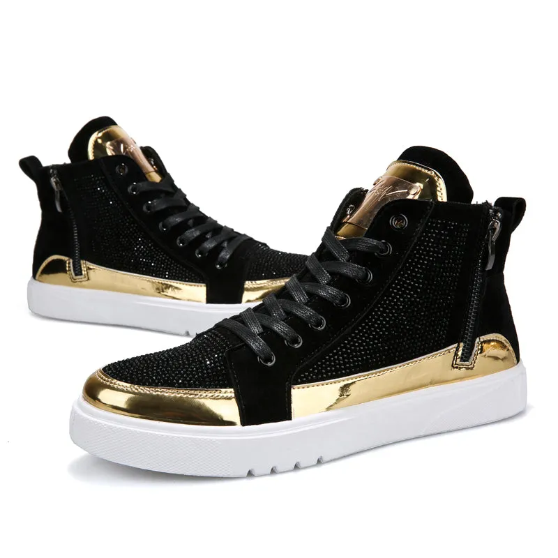 Men Stylish Glitter Lace Up Crystal Sneakers