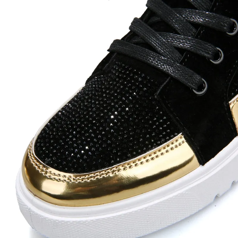Men Stylish Glitter Lace Up Crystal Sneakers