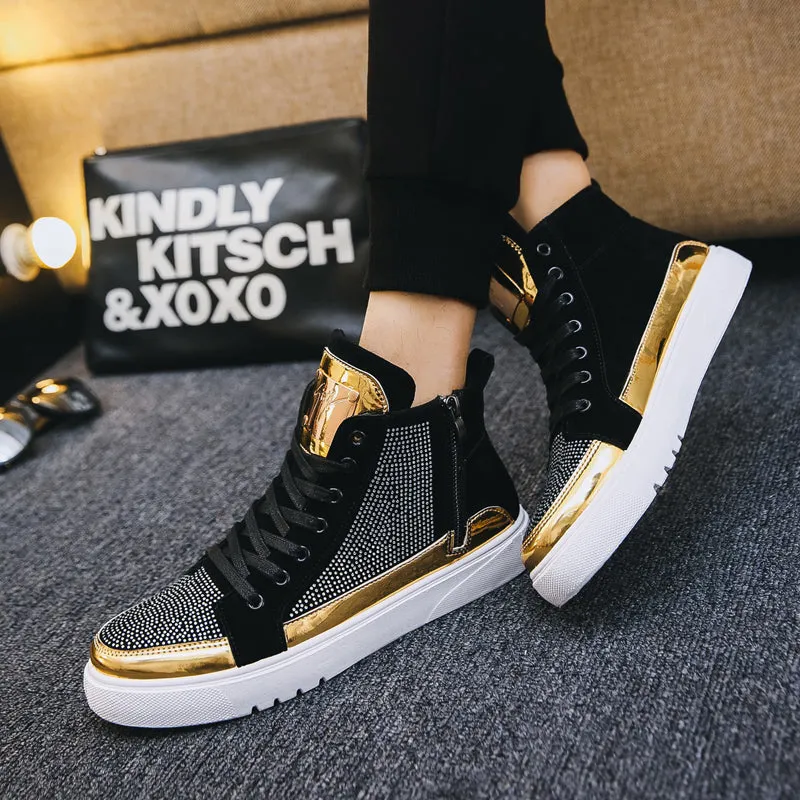 Men Stylish Glitter Lace Up Crystal Sneakers
