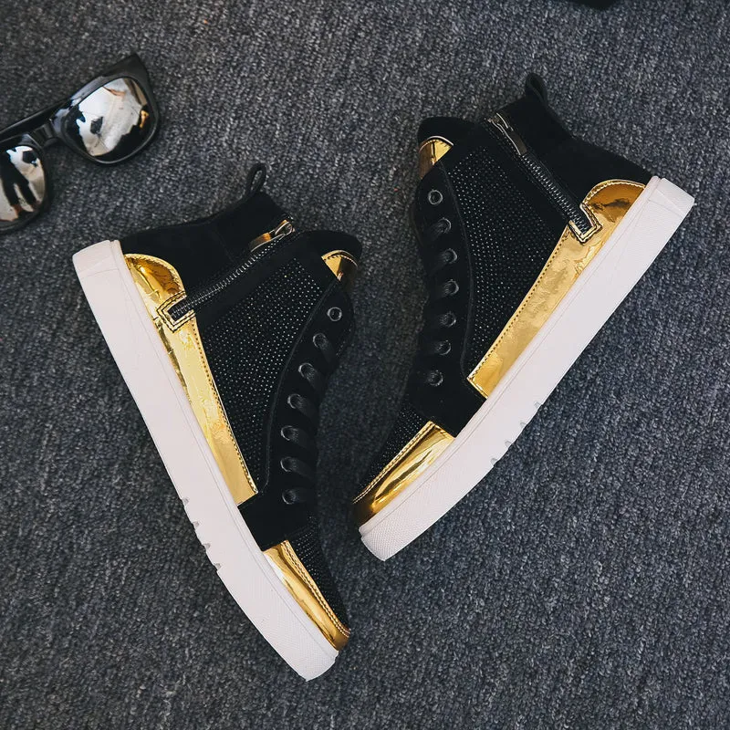 Men Stylish Glitter Lace Up Crystal Sneakers