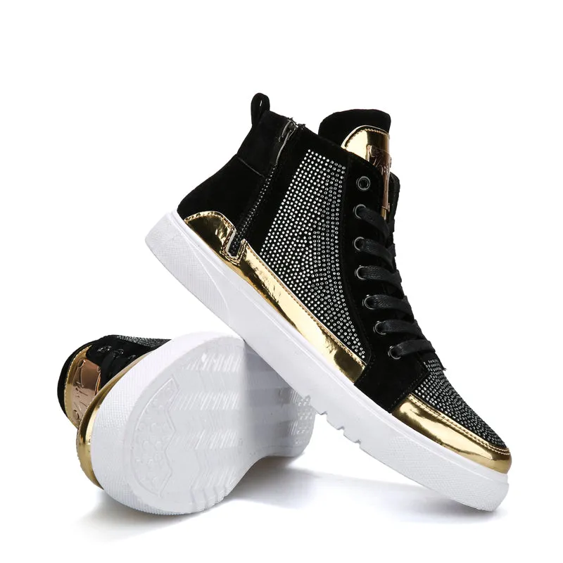 Men Stylish Glitter Lace Up Crystal Sneakers