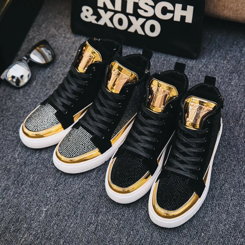 Men Stylish Glitter Lace Up Crystal Sneakers