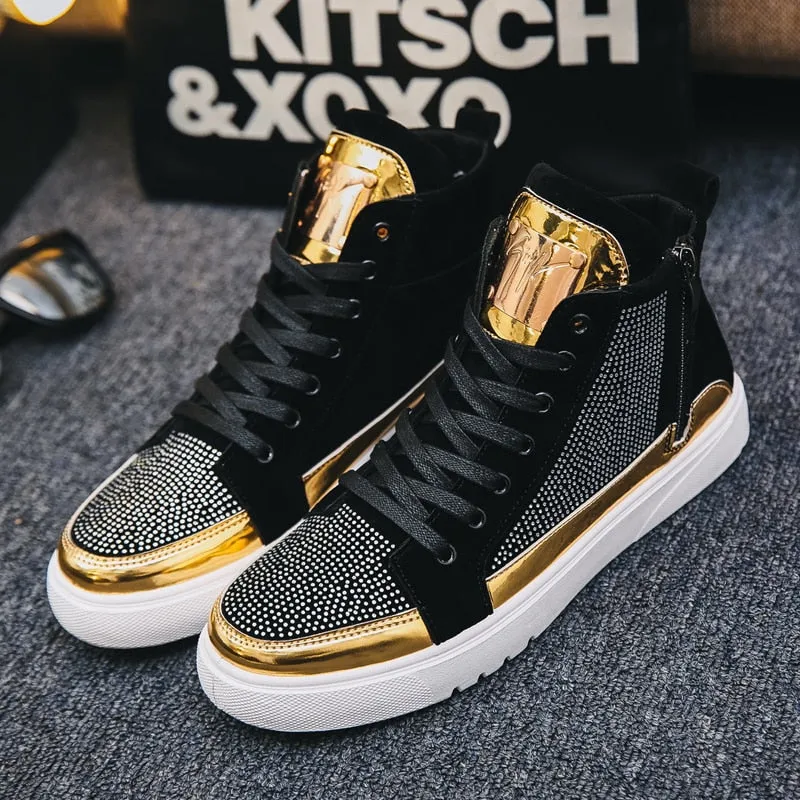Men Stylish Glitter Lace Up Crystal Sneakers