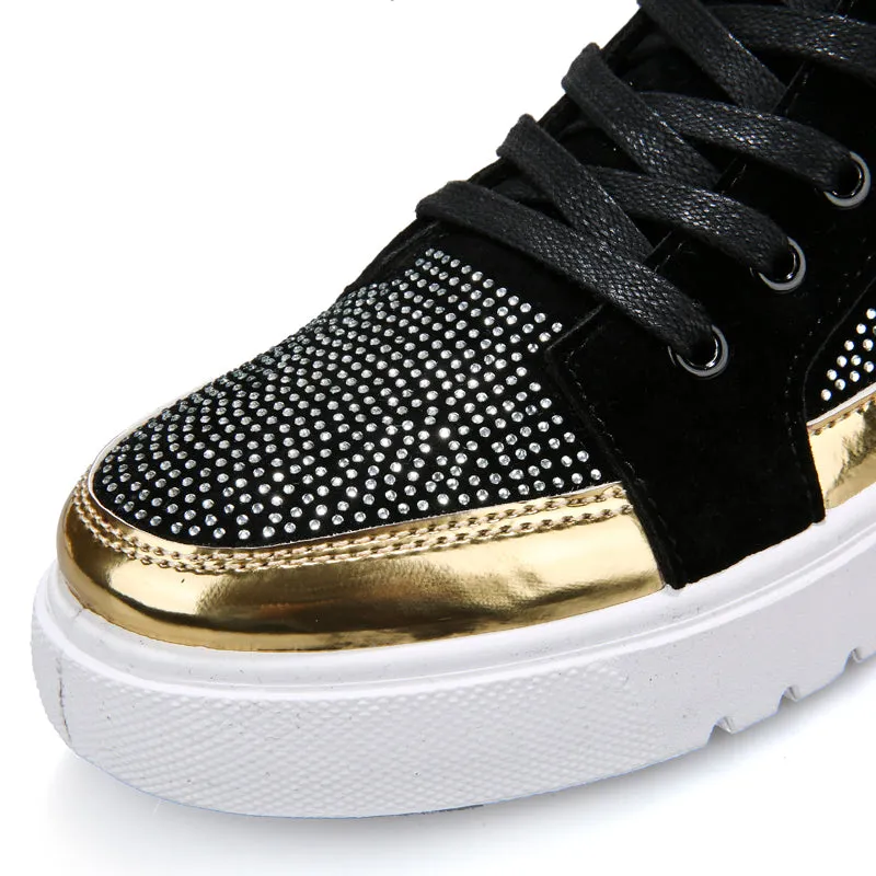 Men Stylish Glitter Lace Up Crystal Sneakers