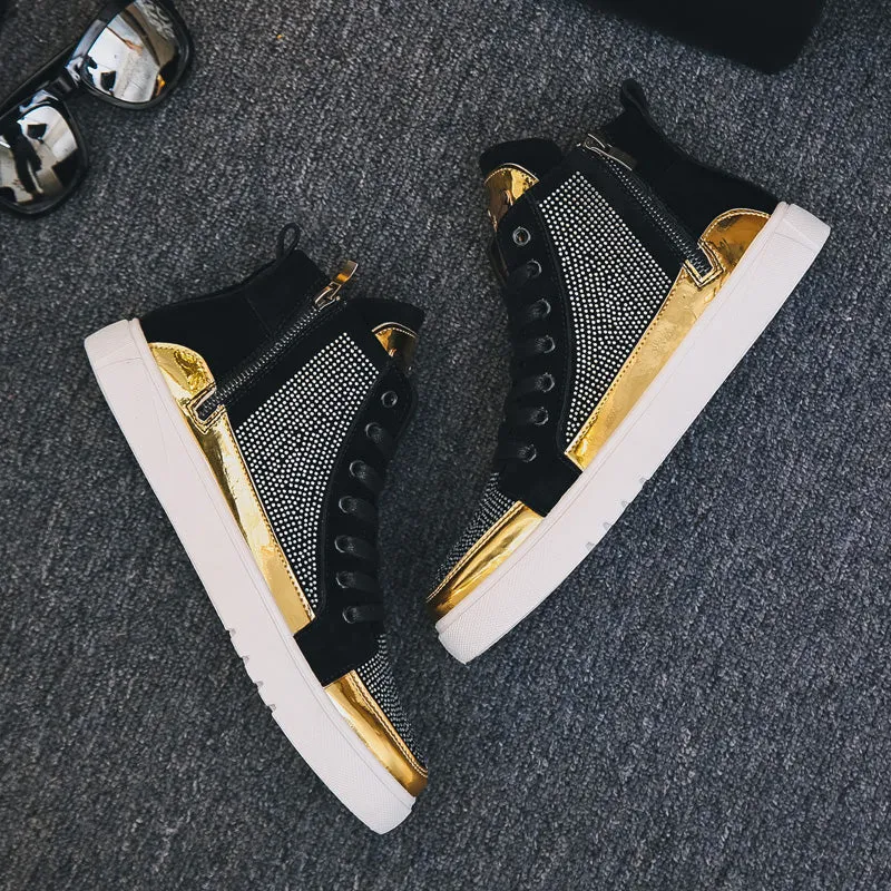 Men Stylish Glitter Lace Up Crystal Sneakers