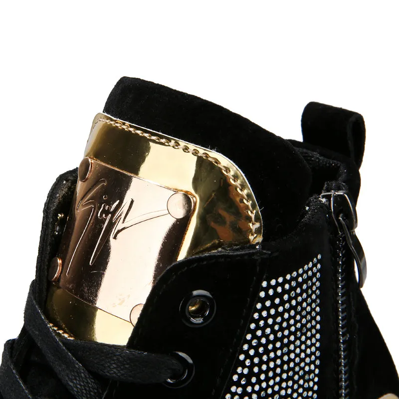 Men Stylish Glitter Lace Up Crystal Sneakers