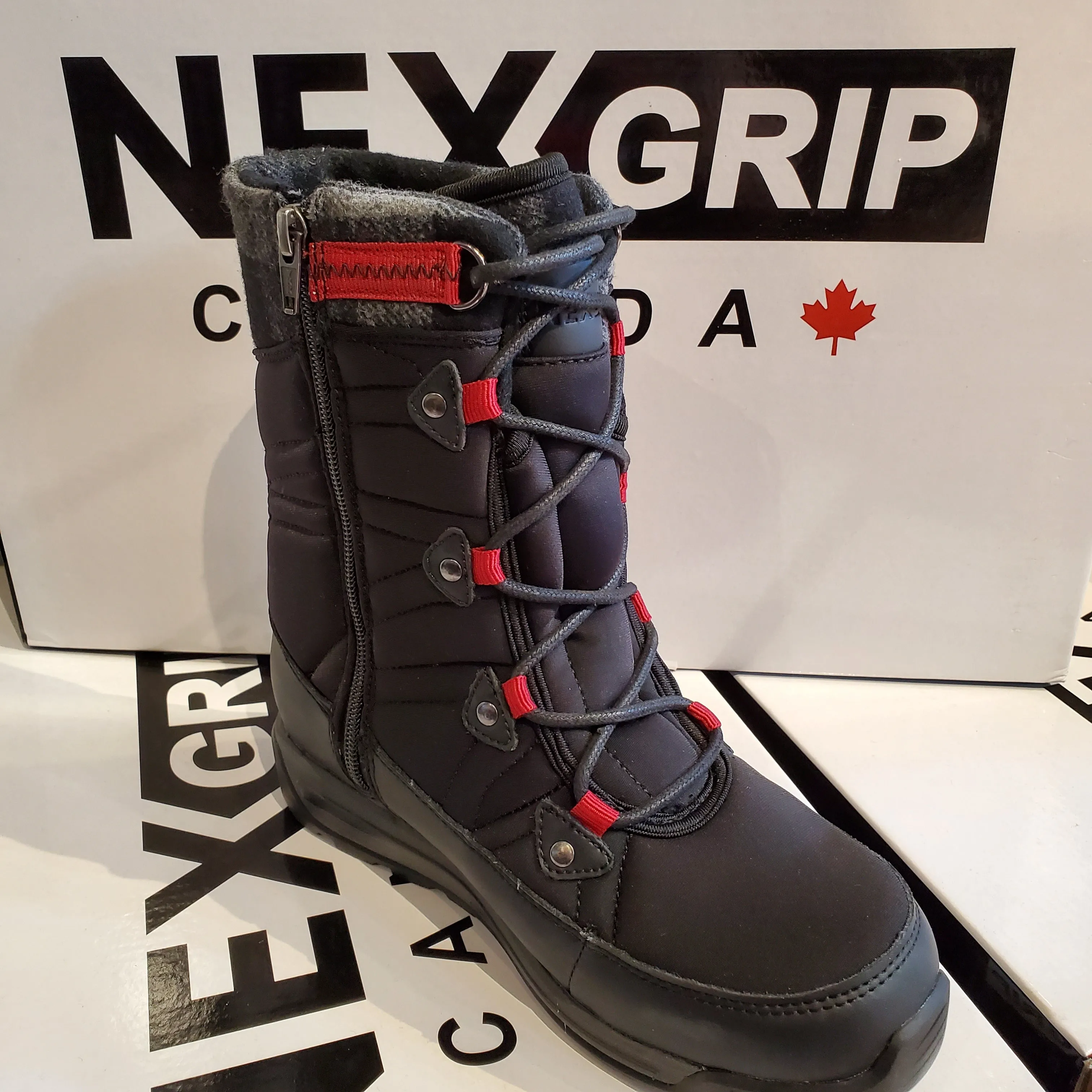 NexGrip Wonder Hi Black Gray Women’s Snow Boot Waterproof with Retractable Ice Claw Cleats NEXX