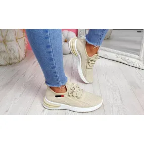 Women's Beige Sport Chunky Heel Slip-On Trainers