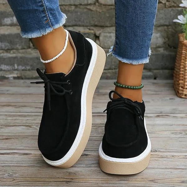Women's Round Toe Lace-Up Stylish Casual Platform Shoes 56743588S