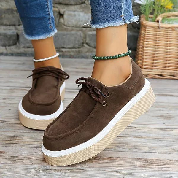 Women's Round Toe Lace-Up Stylish Casual Platform Shoes 56743588S