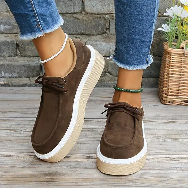 Women's Round Toe Lace-Up Stylish Casual Platform Shoes 56743588S
